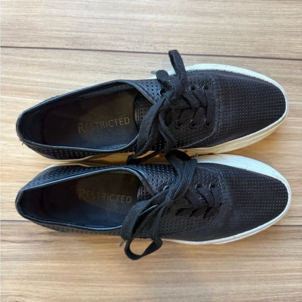 Restricted Shoes Womens 8 Platform Sneaker Black Faux Leather Perforated Casual